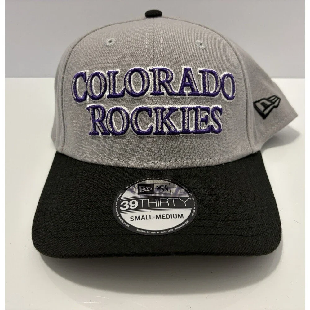 New Era 39THIRTY Colorado Rockies Script Logo 2-Tone Gray Black Flex Size S/M